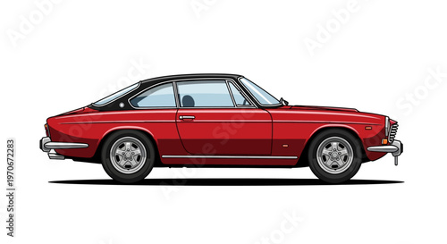 Vintage Red Sports Car Side View.