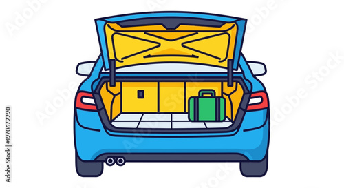 Car Trunk with Suitcase Inside.