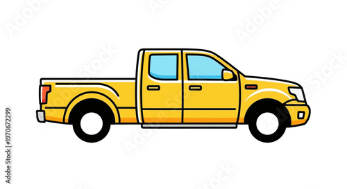 Yellow Pickup Truck Side View.