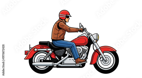 Man Riding Red Motorcycle Bike.