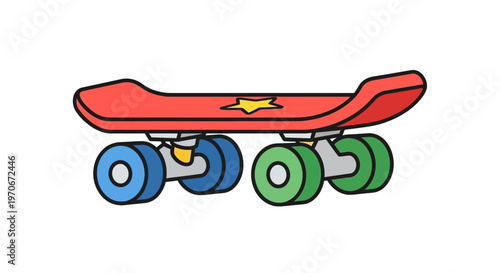 Colorful skateboard with wheels isolated.