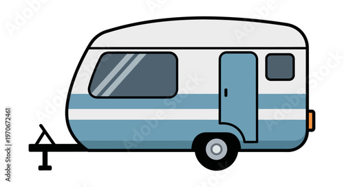 Vintage camper trailer on hitch.