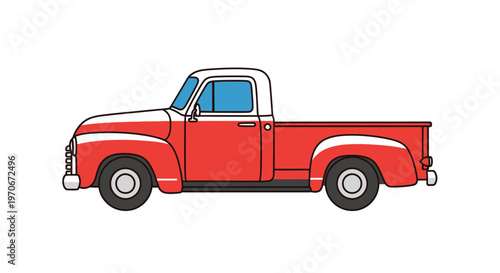 Vintage Red Pickup Truck Side View.