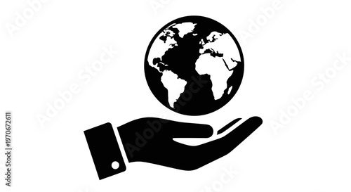 A hand holding a globe symbol.