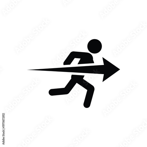 Running man with arrow vector icon, fill flat sign, solid pictogram isolated on white, logo illustration, running man icon, black silhouette, single element, simple, clean, minimalist, forward motion.