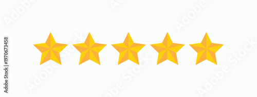 Five golden stars align neatly against a clean white background. Each star gleams with consistent brightness and sharp edges. Simple yet bold, they convey full approval or high quality
