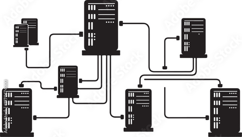Network servers connected with cables in a data center setup