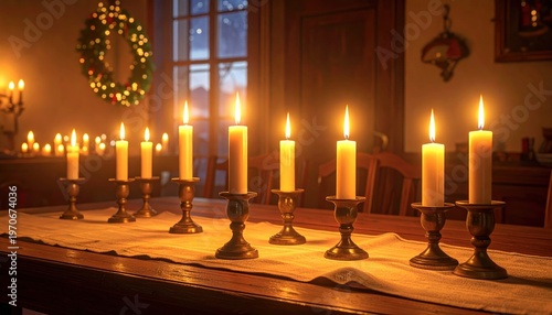 Candlelight Dinner Table Setting Christmas Eve.