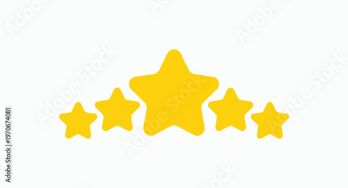 Bright yellow stars glow softly against clean white background. Central star stands bold, flanked by smaller stars. Simple shapes convey excellence, rating, or approval. Ideal for rating systems