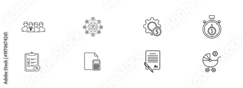 Set of business icons flat design for website and mobile applications, symbols of teamwork, finance and success.