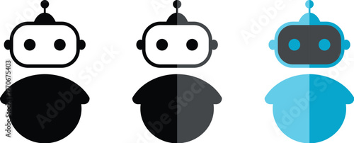 Robot heads with different colored bodies on white background