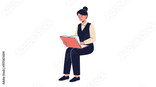 Woman Sitting and Reading Book Illustration