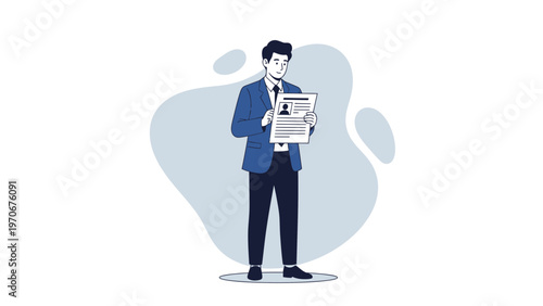 Man in Suit Holding Resume, Job Application, Career, Business Concept