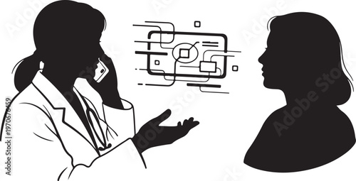 Doctor explaining medical information to a patient in silhouette