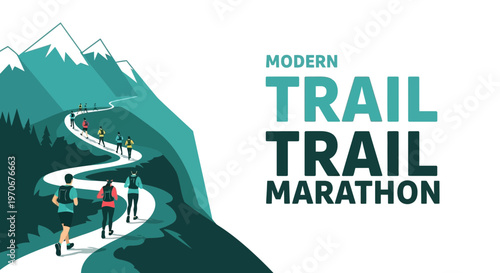 Modern Trail Marathon: Runners Embarking on a Scenic Journey Through Mountainous Terrain