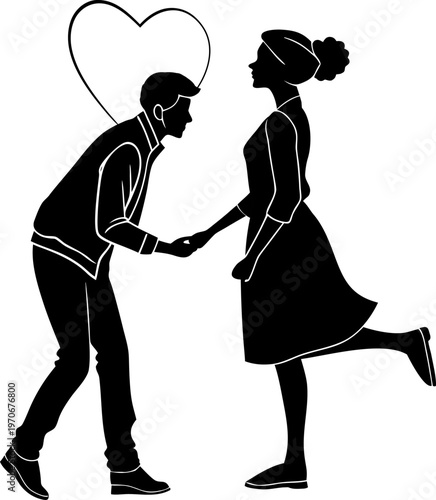 vector Romantic silhouette of couple proposing love 