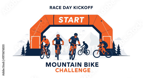 Mountain Bike Race Challenge Illustration Depicting Cyclists At The Start Line