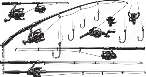Fishing gear and tackle equipment illustration set on white background