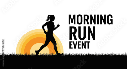 Morning Run Event Silhouette: Woman Running With a Sunrise Background for Fitness