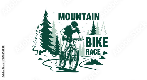 Mountain Bike Race Dynamic Action Silhouette On Forest Trail