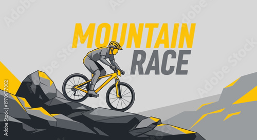 Mountain Bike Racer Climbing Uphill on Rocky Terrain during a Race Competition