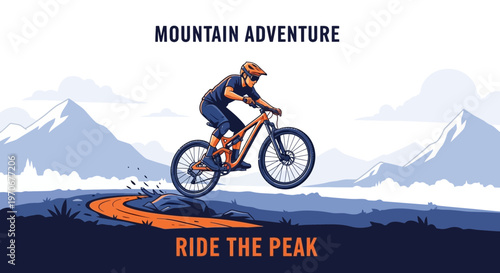 Mountain Bike Rider Conquering the Trail: Adventure and Thrill in the Mountains