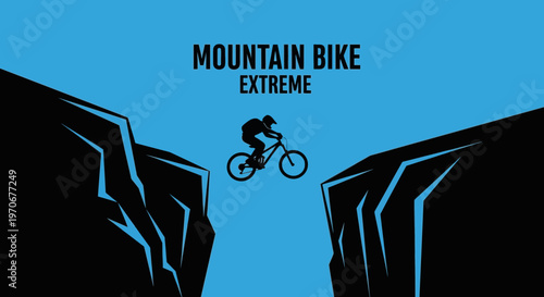 Mountain Bike Rider Soaring Between Rocky Cliffs In A Dramatic Leap