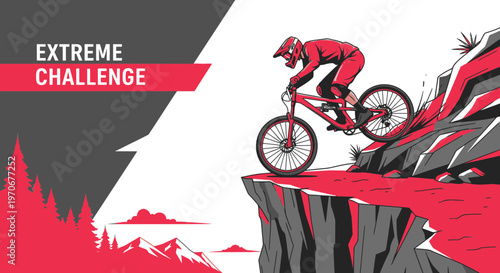 Mountain Bike Rider Performing Daredevil Stunt on the Edge of a Cliff for an Extreme Challenge