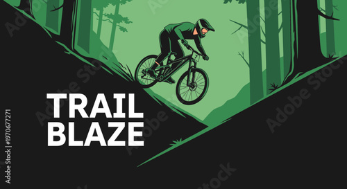 Mountain Bike Rider Speeding Down Hill During Trailblazing Adventure in Forest