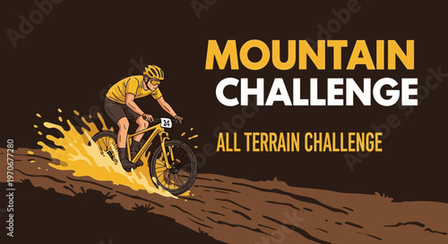 Mountain Bike Challenge Featuring an Athlete on an All Terrain Race for Victory or Reward