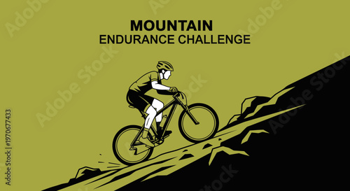 Mountain Biker Ascending Steep Slope Illustration Depicting Endurance Challenge in Graphic Style