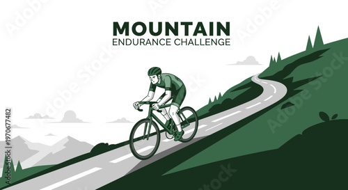 Mountain Biking Endurance Challenge: An Illustrated Depiction Of Cyclist Ascending a Mountain