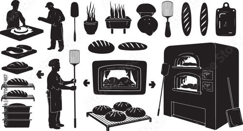 Baker Silhouette Icons for Baking and Pastry Making Illustrations