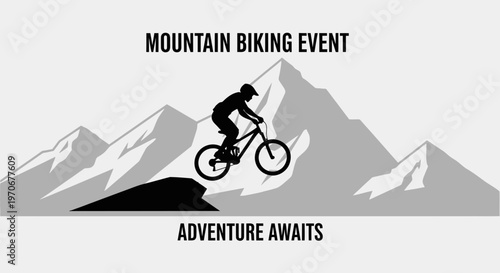 Mountain Biking Event Featuring Adventurous Cyclist Silhouette With Stunning Mountain Scenery