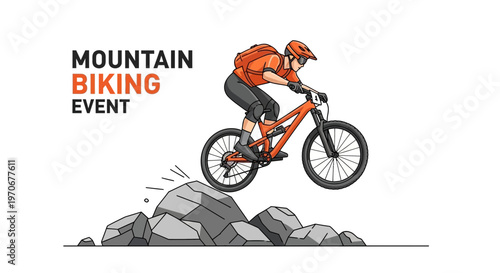 Mountain Biking Event Depicting Cyclist Maneuvering Over Rocky Terrain During Competition