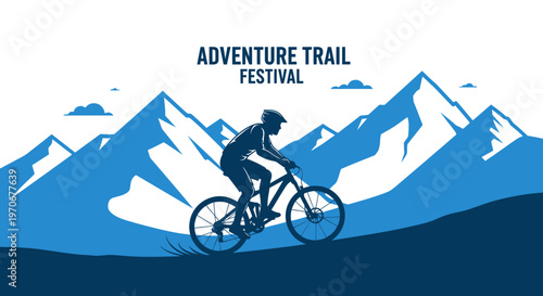 Mountain Biking Event Festival Illustration: A Cyclist Conquering the Majestic Peaks Outdoors