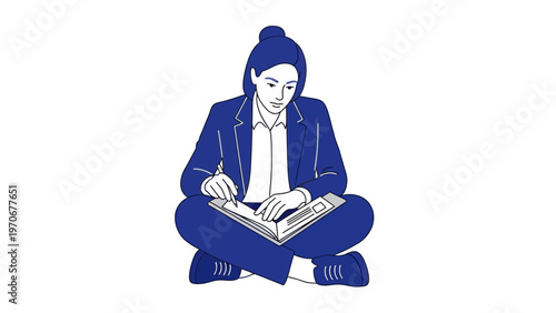 Woman in Business Attire Reading a Book While Sitting Cross-legged