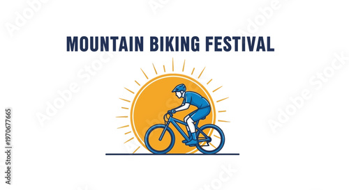 Mountain Biking Event Logo Depicting A Cyclist In Front Of The Sun For Promotion