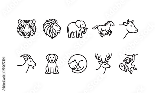 Minimalist Line Art Vector Animal Set