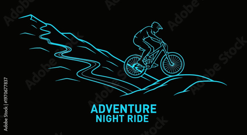 Mountain Bike Night Adventure: Glowing Illustration of a Cyclist on a Trail