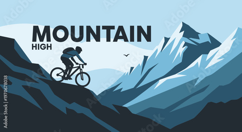 Mountain Biking Adventure Amidst Majestic Peaks And Blue Sky Silhouette Scenery