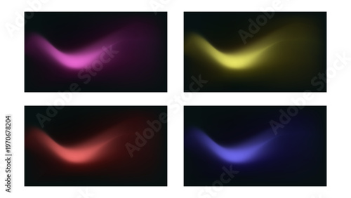 Neon glow abstract background set with dark gradient and vibrant light wave highlights