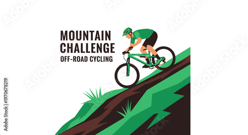 Mountain Cycling Challenge Illustration Depicting Athlete Riding Bicycle Up Mountain Trail