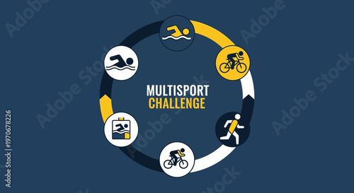 Multisport Challenge: Triathlon Graphic Depicting Swimming, Cycling, And Running Events