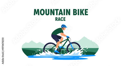Mountain Biking Athlete Engaging in Water Crossing During Competition Event