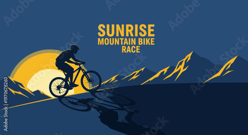 Mountain Biking At Sunrise: A Scenic Silhouette Of A Bike Rider Racing