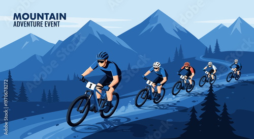 Mountain Biking Athletes Compete In A Difficult Adventure Race Among Majestic Peaks