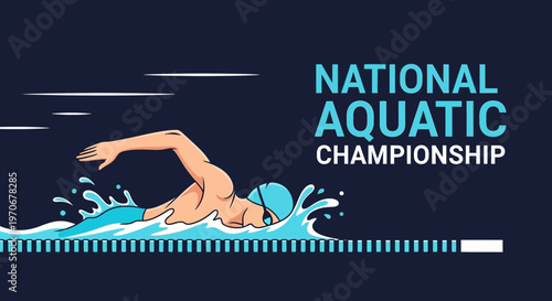 National Aquatic Championship Illustration Depicting a Swimmer in a Competitive Sport Event