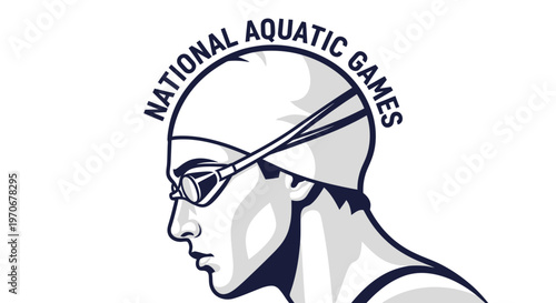 National Aquatic Games Emblem: Swimmer Profile Depicted in Monochromatic Silhouette Style