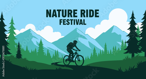 Nature Ride Festival: Cyclist Enjoying Scenic Mountain Biking Adventure in Beautiful Landscape